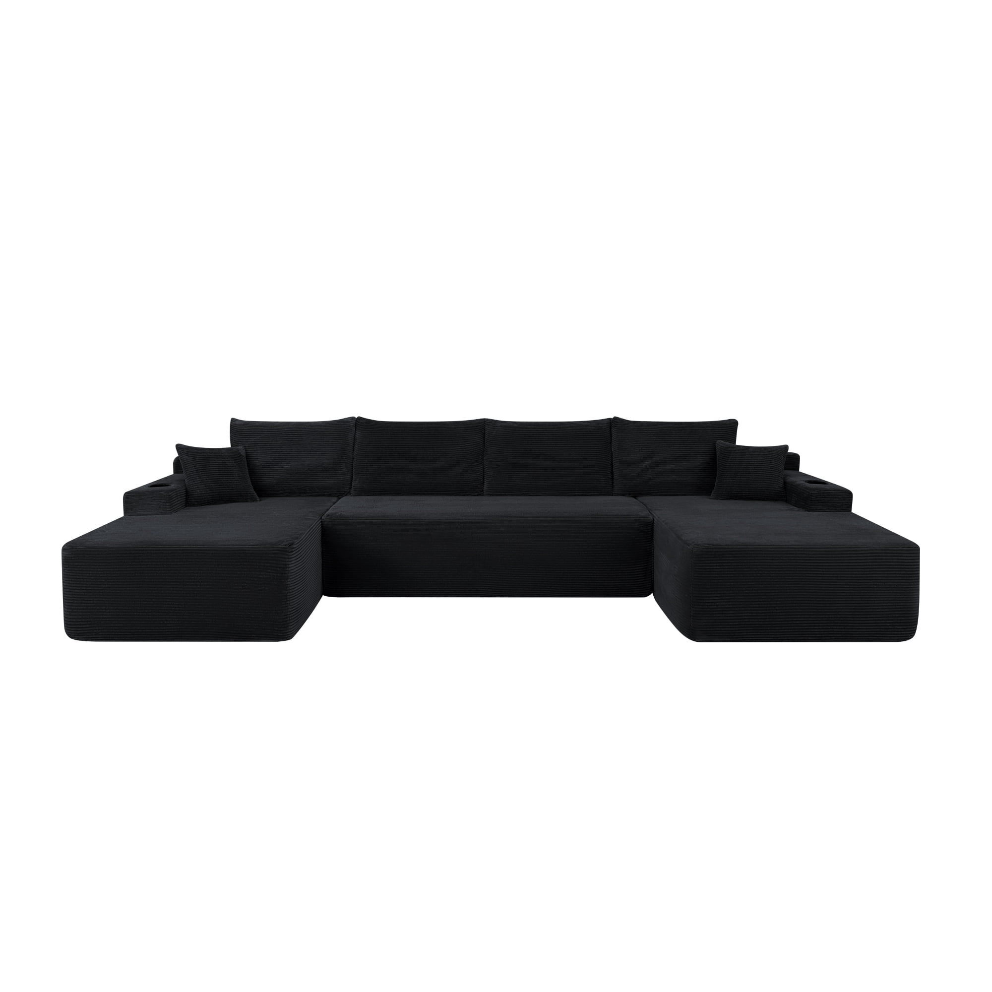 126"W U Shape No-Assembly Sectional Sofa with Chaise, Modular Couch Set with Pockets & Cup Holders, Deep Seat Upholstered Sofa