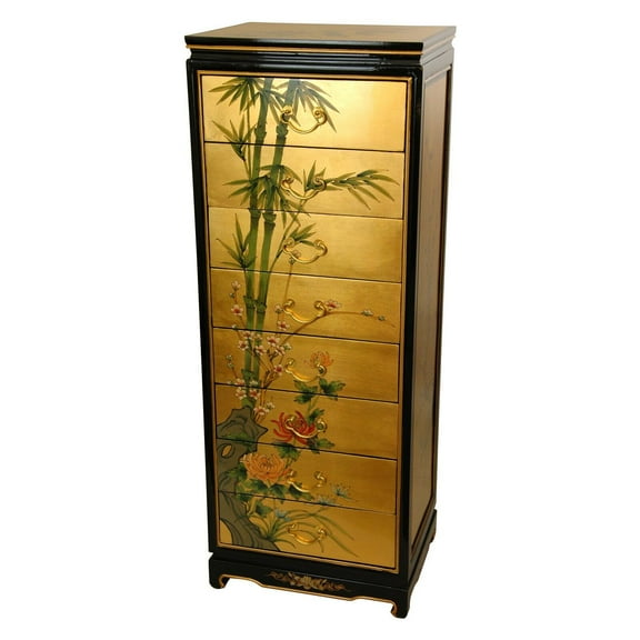 Oriental Furniture Gold Leaf Eight-Drawer Cabinet