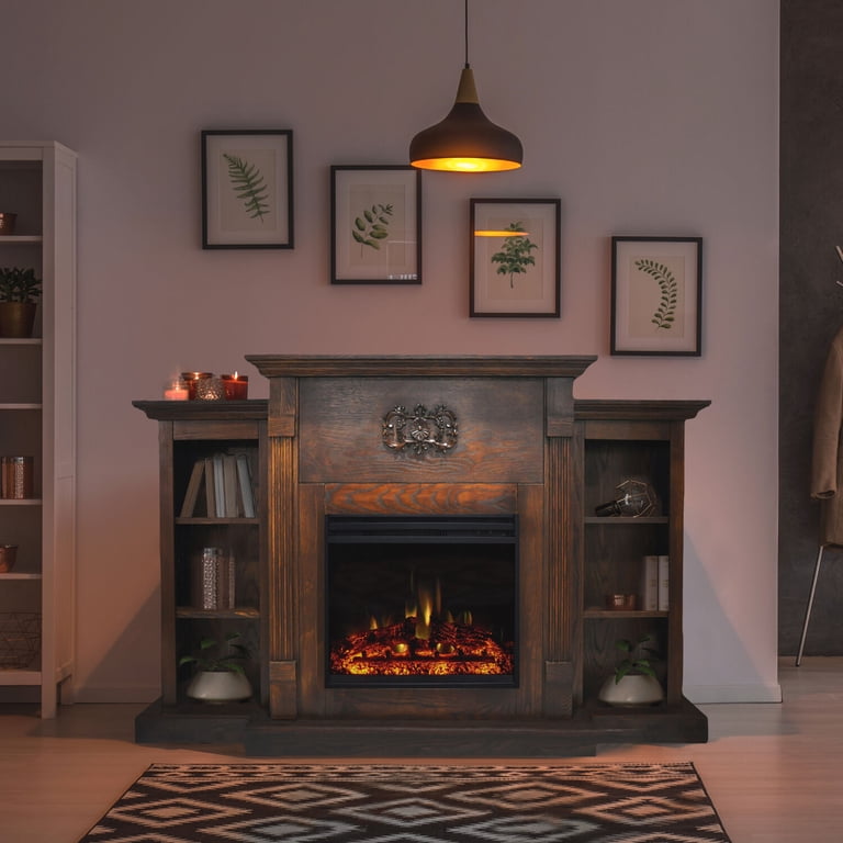 Cambridge Sanoma 72'' Electric Fireplace with Enhanced Charred Log Insert |  Multi-Color Flame | For Rooms up to 210 Sq.Ft | Remote | Walnut Mantel |  Adjustable Heat Settings | Timer - Walmart.com