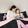 thumbnail image 4 of Manfei Letter A Monogrammed 7-Piece Twin Bedding Sets,Pink Bow Bowtie Bedding Comforter Set,Galaxy Starry Sky Sheet Sets For Child,Microfiber Room Decorative Reversible, 4 of 8