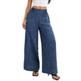 thumbnail image 3 of Women's Soft Cotton Wide Leg Pants, Elastic Waist with Drawstring, Casual Tapered Silhouette, Loose Fit Palazzo Style for Daily Wear, Comfortable Lounge, Work, Travel | TruHer,Navy M, 3 of 9