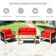 thumbnail image 4 of Costway 8 PCS Acacia Wood Patio Conversation Set w/Cushions for Garden Red, 4 of 11