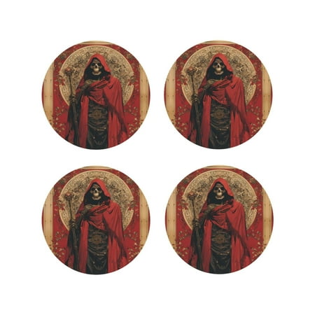 

Leather Coasters with Heat-resistant for Drinks Vintage Rose Scepter Skull -标题2 Round Shape