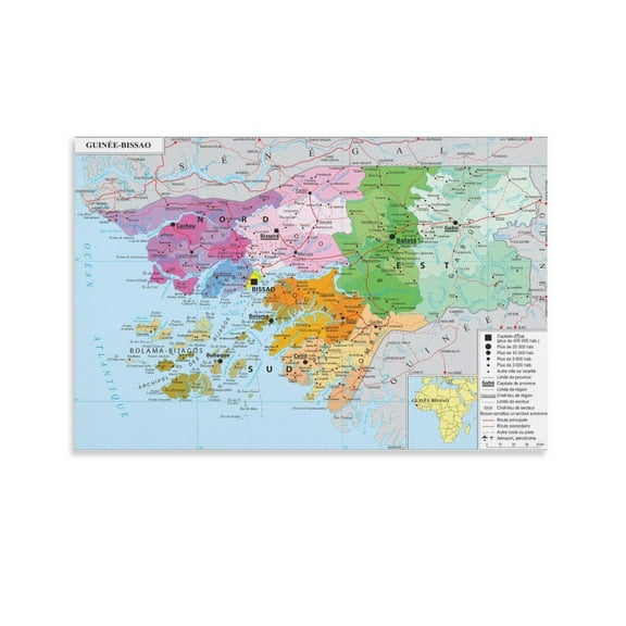 Guinea-Bissau Map Posters Poster Cool Artworks Painting Wall Art Canvas Prints Hanging Picture Home Decor Posters Gift 16x24inch(40x60cm)