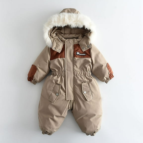 Ski Suits for Kids, Boys Girls Fashion Solid Color Keep Warm Thickening Warm Outdoor Hooded Jumpsuit Waterproof Windproof Winter Warm Outdoor Jackets Coats