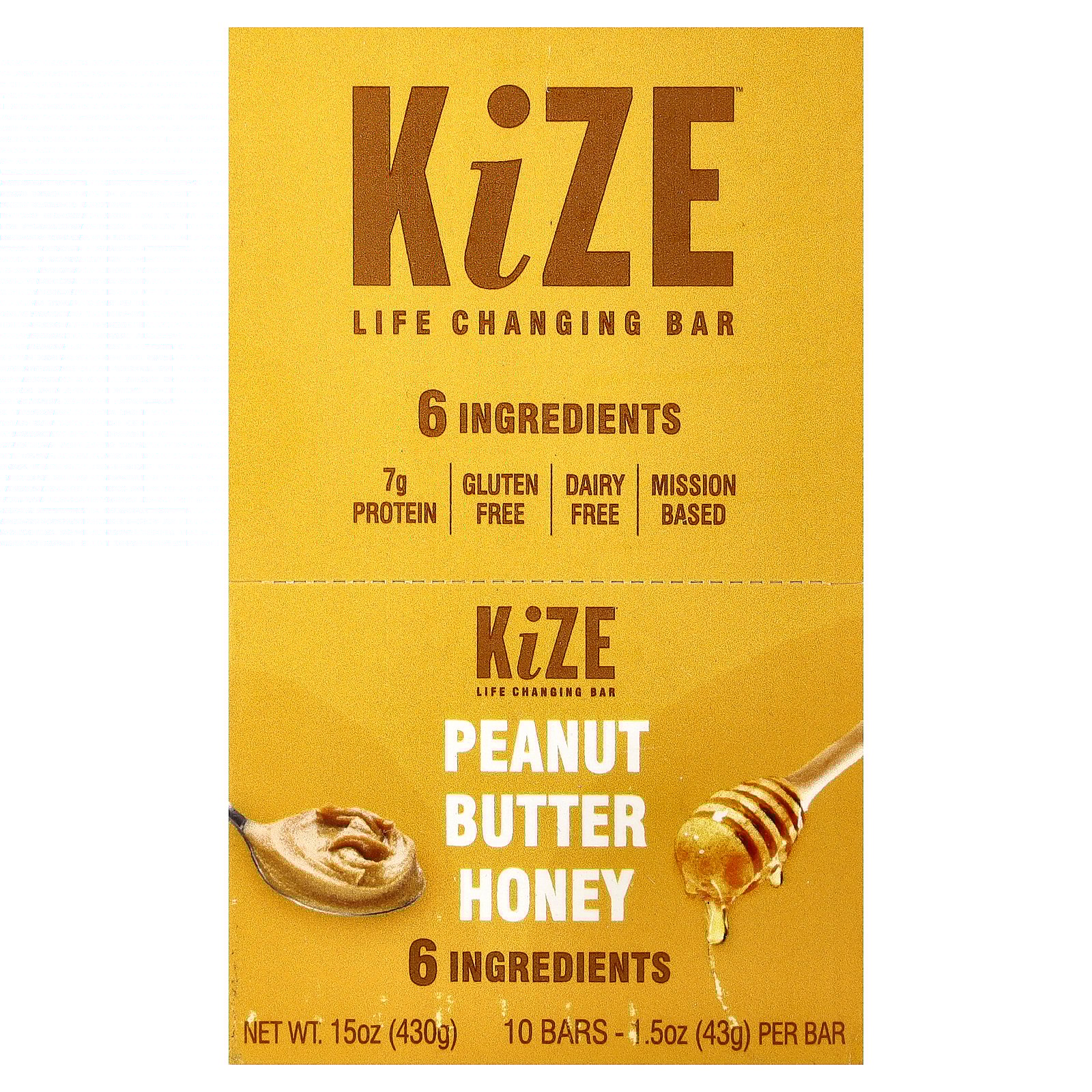 KiZE Life Changing Bar Peanut Butter Honey, 10 Bars, 1.5 oz (43 g) Each