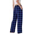 thumbnail image 3 of Women's Pajama Pants Lightweight Casual Comfy Palazzo Pants, Plaid Print Sleepwear Loungewear Bottoms with Pockets,Blue,L, 3 of 6