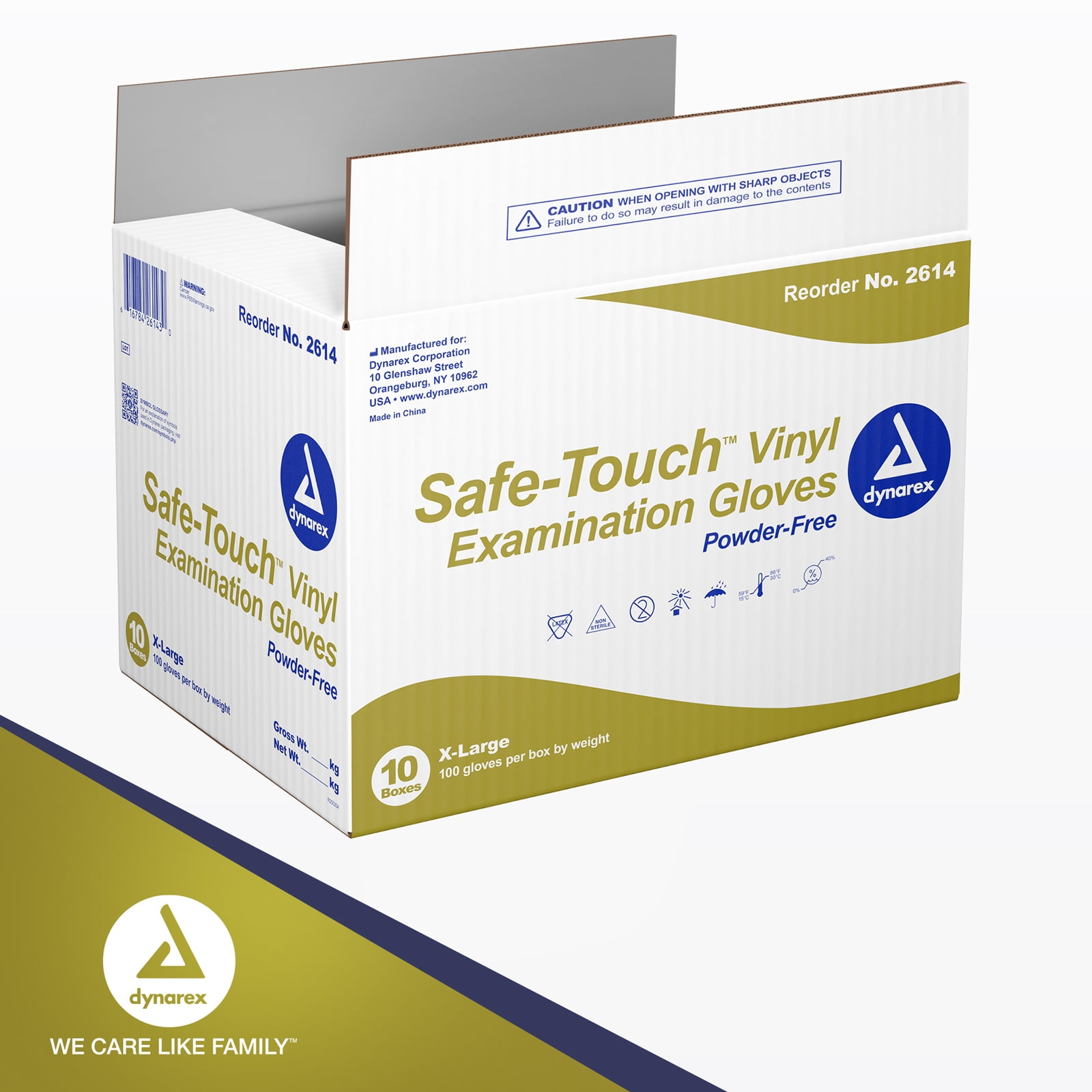 Dynarex Safe-Touch Vinyl Disposable Exam Gloves, Powder-Free, Food Safety and Compliance, Ambidextrous, Clear, Extra Large, 1 Case of 1000 Gloves (10 Boxes of 100 Gloves)