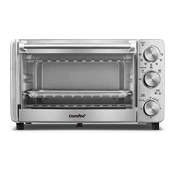 COMFEE' Toaster Oven, 4 Slice, 12L, Multi-function Stainless Steel Finish with Timer-Toast-Bake-Broil Settings, 1100W, Perfect for Countertop
