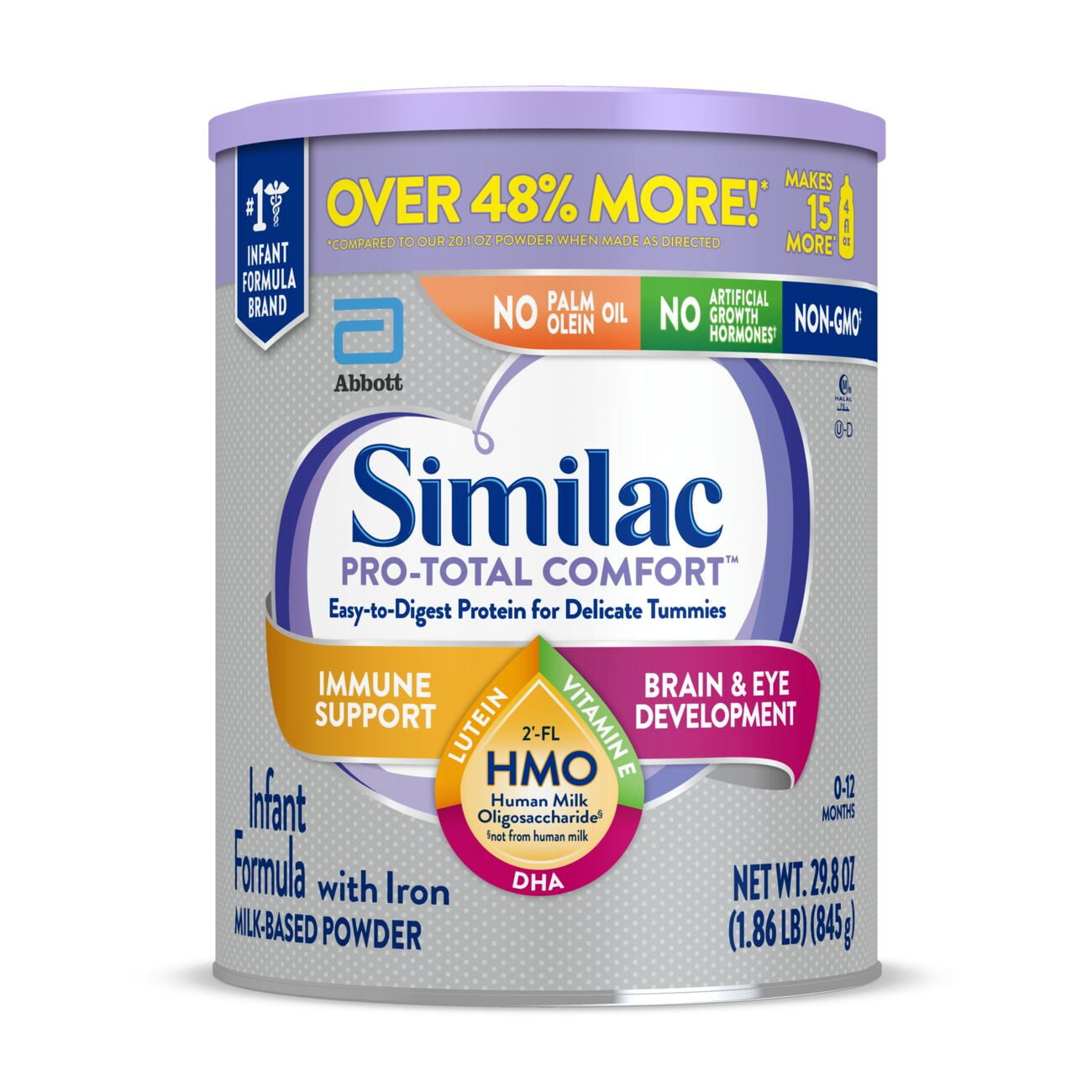 Similac Pro-Total Comfort Infant Formula with Iron, Gentle, Easy to Digest Formula, with 2’-FL HMO for Immune Support, Non-GMO, Baby Formula Powder, 29.8 oz Can