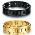 thumbnail image 2 of HOOUN 18mm Titanium Germanium Magnetic Energy Mens Bracelet Power Balance Gold Black-gold, 2 of 8