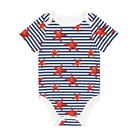 

Matuu Starfish Navy Blue Stripe for Baby Short-Sleeve Bodysuit Soft Cotton Comfortable and Breathable Perfect for Newborns and Infants