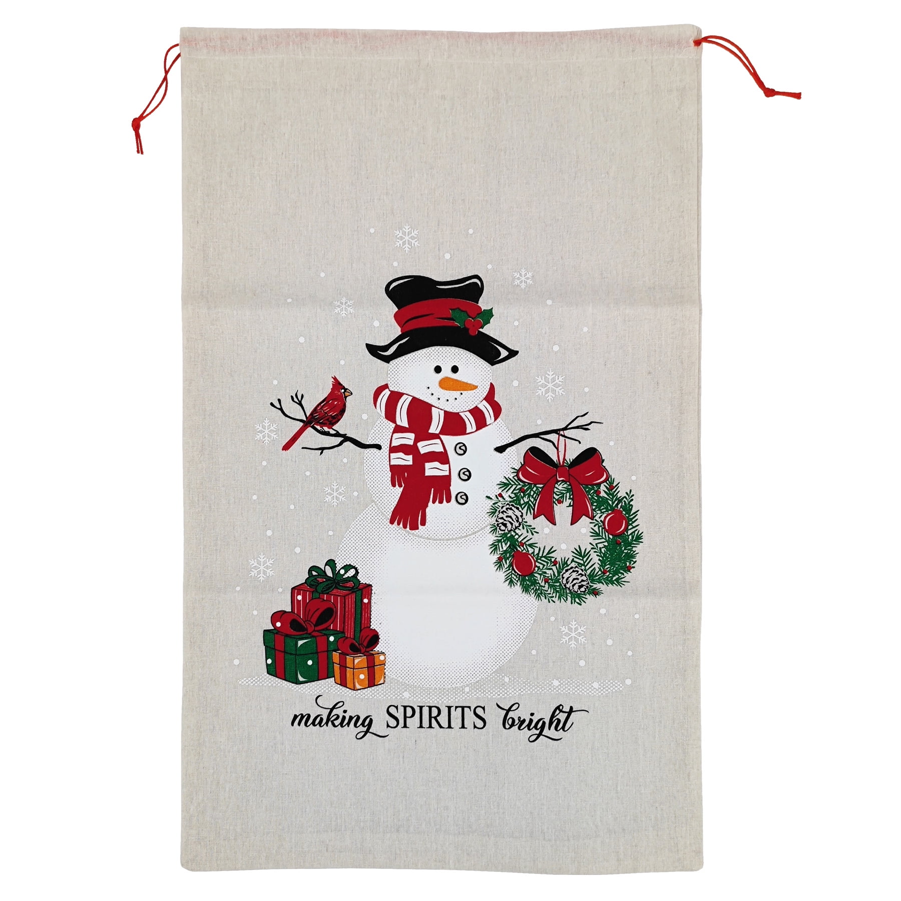 Holiday Time 1 Compte sacs en tissu multi couleur avec cordon 18 "par 29" pour le stockage des emballages de Noël HOLIDAY TIME PL SANTA SACK SNOWMAN