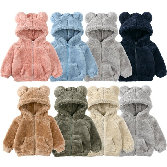 Godderr 9M-6Y Kids Infant Boys Girls Winer Fleece Jacket Bear Ear Hooded Coats Thickening Snowsuit Baby Zipper Warm Outwear Coats