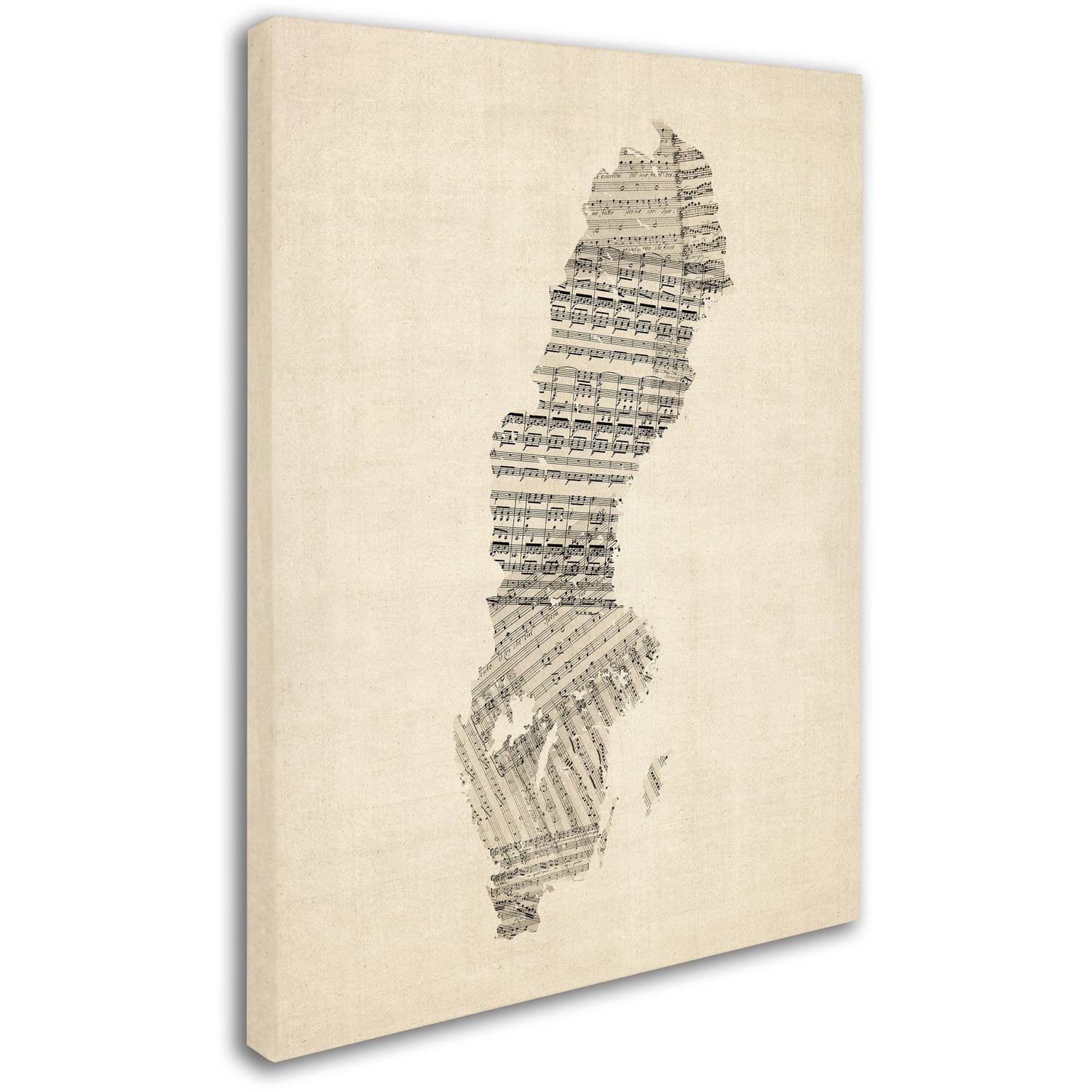 Trademark Fine Art "Old Sheet Music Map of Sweden" Canvas Art by Michael Tompsett