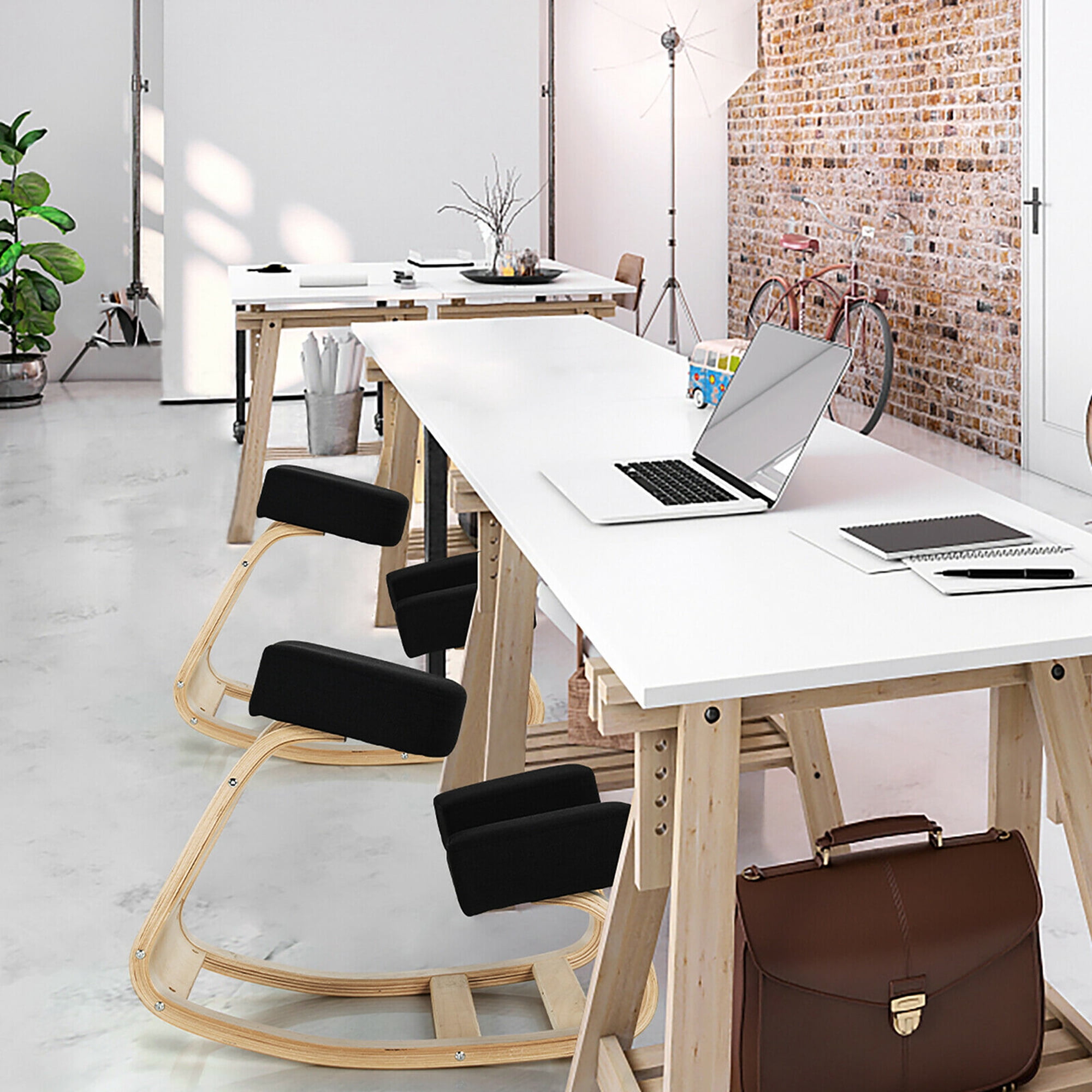 Gymax Ergonomic Kneeling Chair Rocking Stool Upright Posture Office Furniture Black