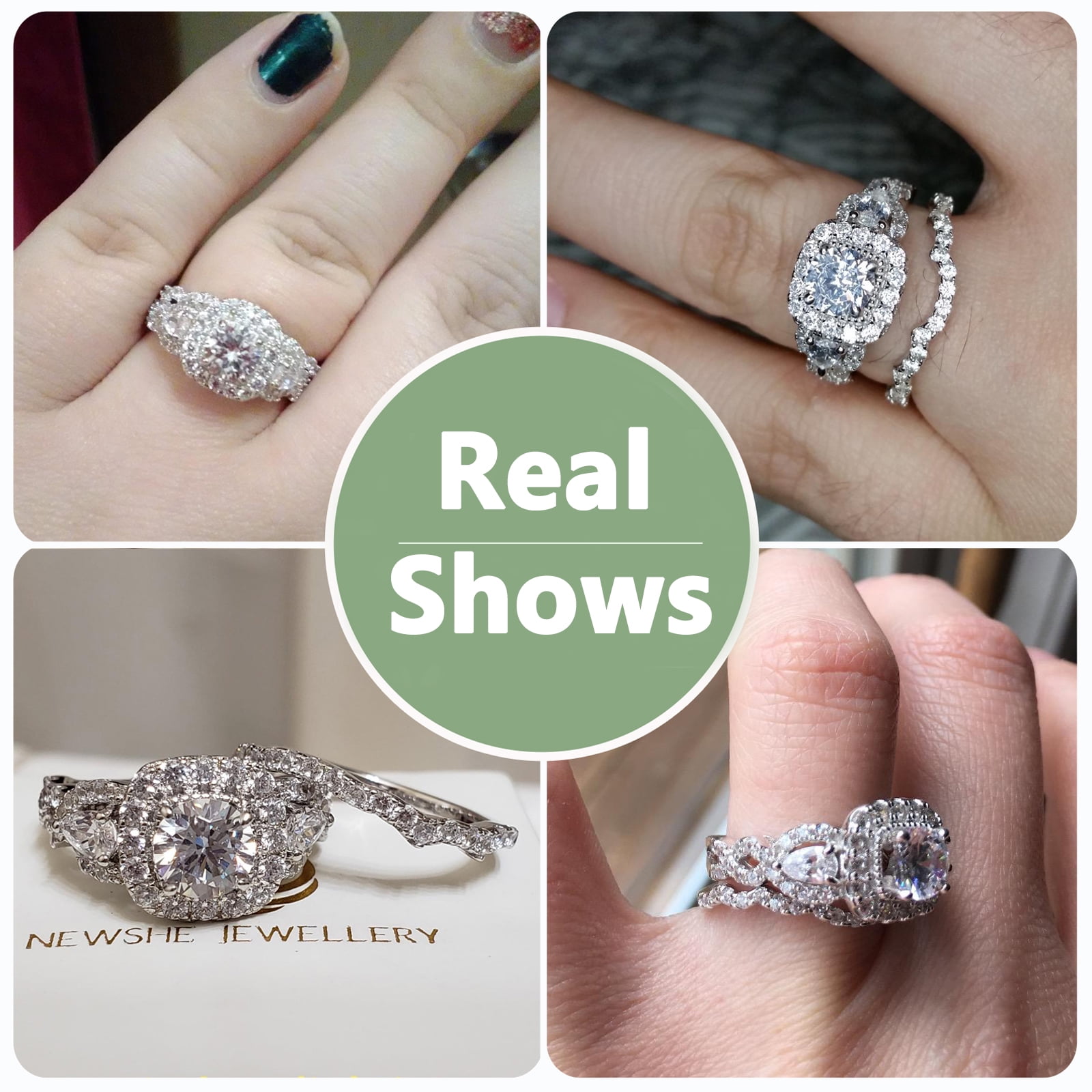 Newshe Jewellery Wedding Ring Set For Women Engagement 2.4ct 925 Sterling Silver Round Pear White Cz Size 10