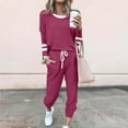 thumbnail image 2 of HAPIMO Women's Color Block Two Piece Pajamas Set Casual Long Sleeve Sweatshirt with Long Pants Loungewear Outfits Tracksuits Purple XXXXXL, 2 of 5