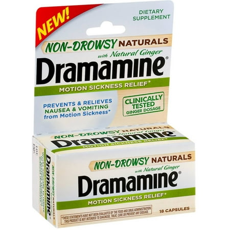 Dramamine Non-Drowsy Naturals Motion Sickness Relief Capsules with Natural Ginger 18 ea (Pack of