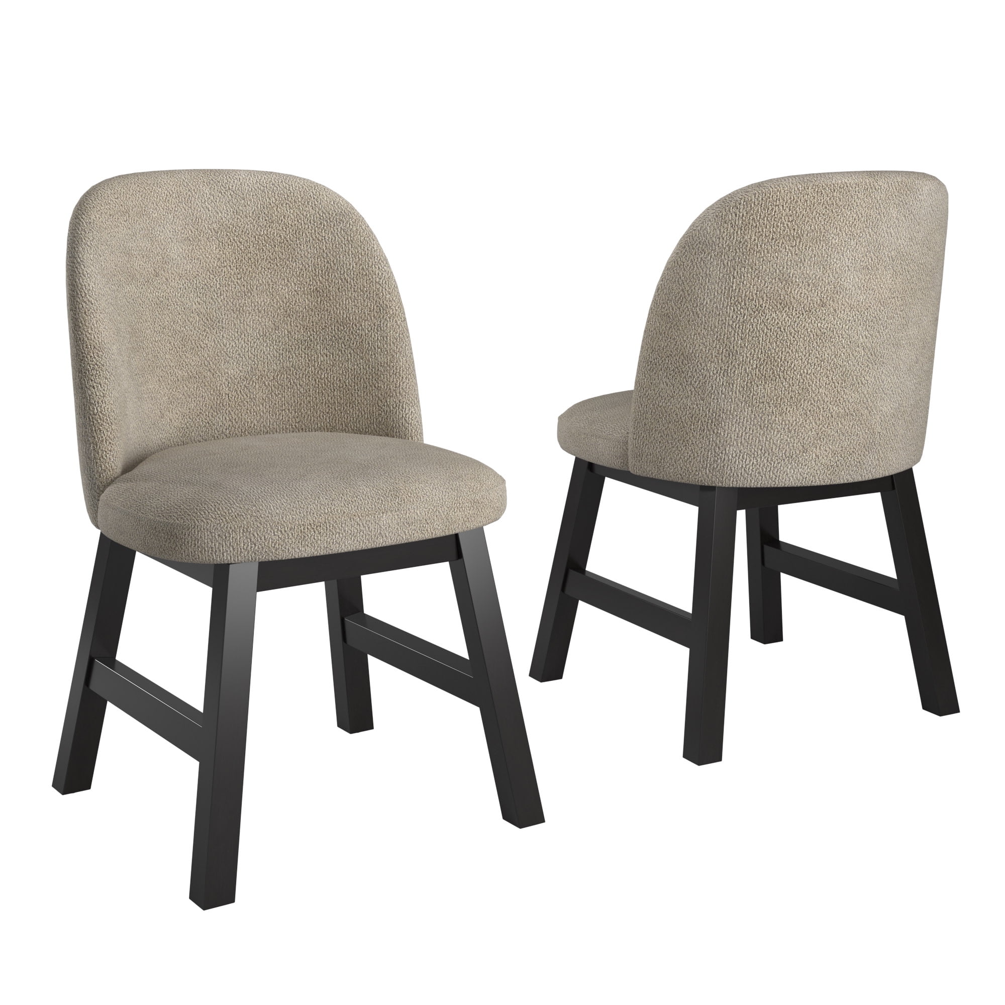 Weston Home Alta Wood Finish Taupe Fabric Curved Low Back Dining Chair, Set of 2, Black Oak