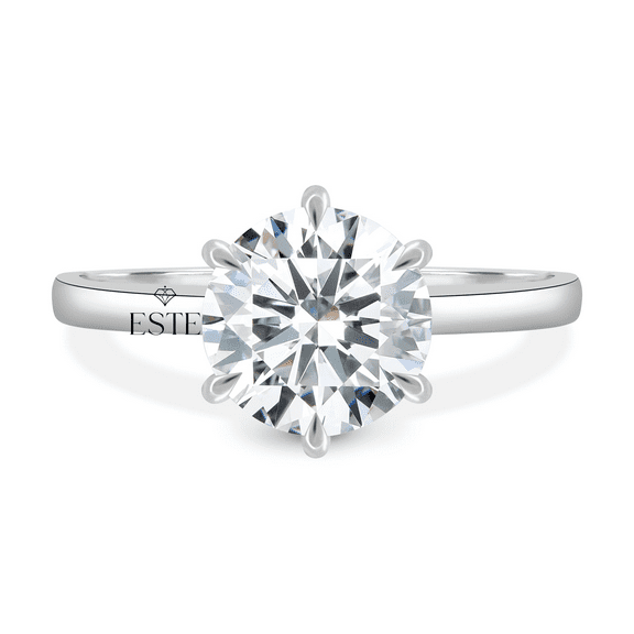 ESTE ORIGIN 2.00Ct Round Cut Moissanite Solitaire Engagement Ring – 6 Claw Setting Ring in 10K White Gold for Women