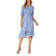 thumbnail image 1 of Liacowi Women Midi Dress Short Sleeve V-neck Flower Print Elegant Summer Casual Party Dress, 1 of 5