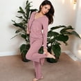 thumbnail image 6 of Women's Satin 2-Piece Pajama Set with Button-Up Long Sleeve Top and Relaxed Fit Pants - Small, Mauve Pink, 6 of 6