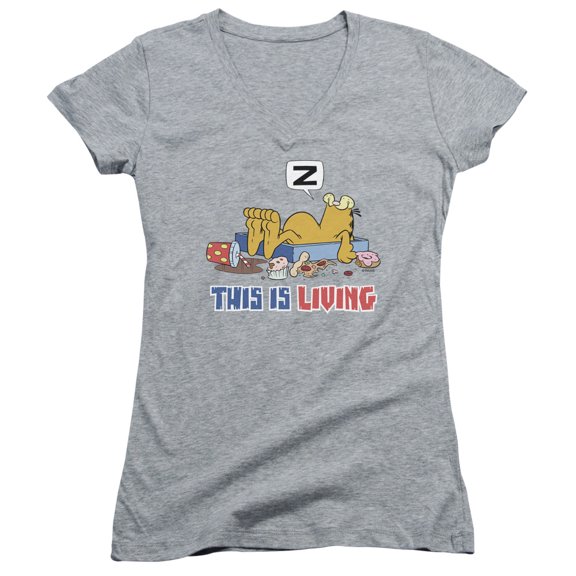 Garfield This Is Living Junior Women's V-Neck T-Shirt Athletic Heather