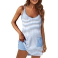 thumbnail image 3 of UDAUDU Women's Romper Dress Athletic with Built in Shorts Underneath Striped Cami Sundress with Pockets Summer Set One Piece Outfits Light Blue L, 3 of 7