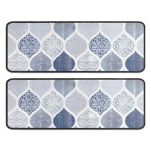 Kitchen Rugs Sets Of 2,Blue and White Geometric Quatrefoil Pattern Anti Fatigue Kitchen Mat Rugs Non Slip Washable,Decorative Kitchen Floor Mats for Kitchen,Sink,Laundry,17"x47" 17"x47"