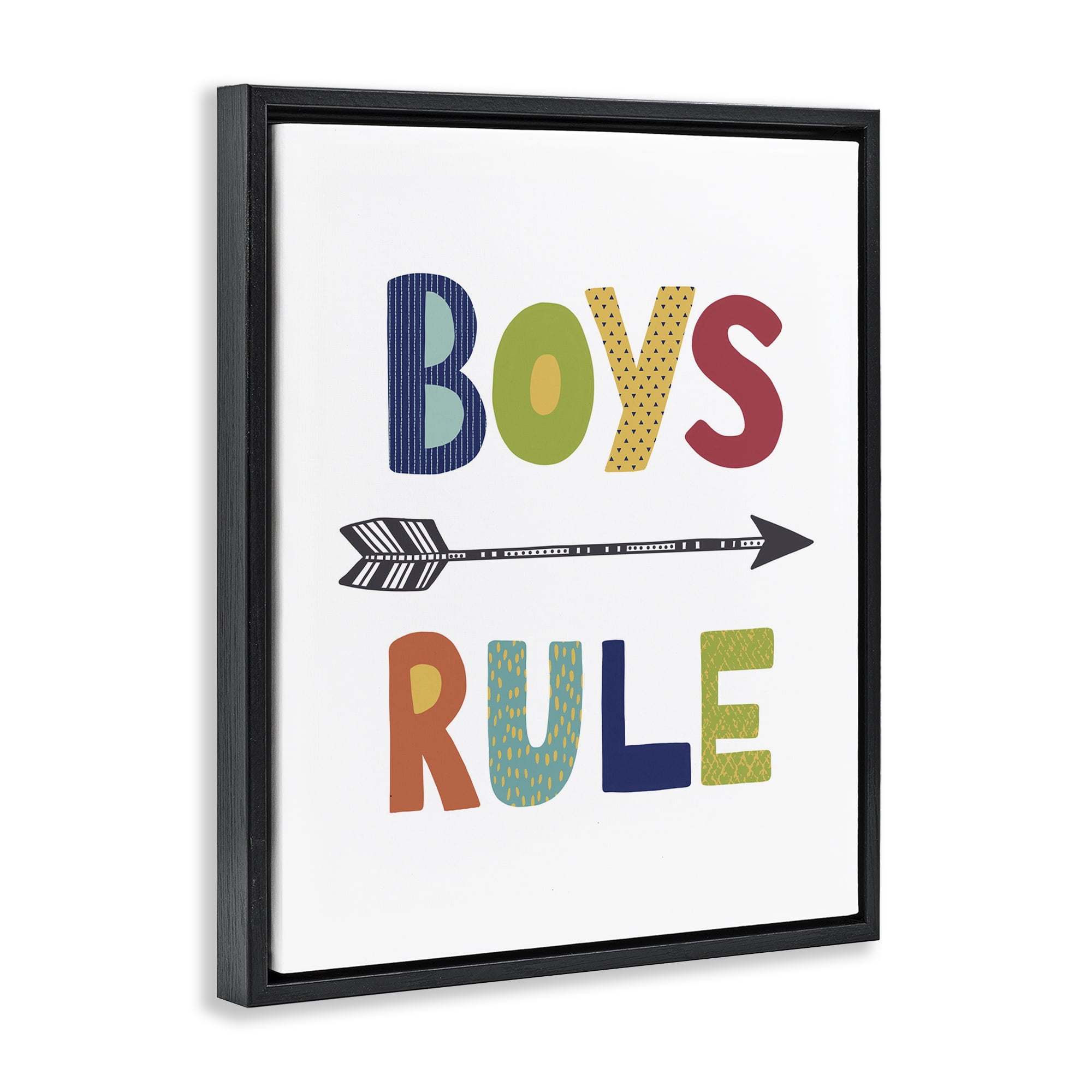 Stupell Industries Boys Rule with Arrow Typography Painting Black Floater Framed Art Print Wall Art, 25 x 31