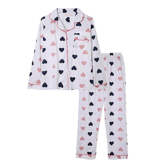 Arlun Women's New Pajamas Sets Fall Winter Long Sleeve Lapel Button Down Pajamas Lager Size Home Wear Pjs Set Elastic Waisted Baggy Comfy Pajama Pants Cute Heart/Floral Printed Pjs Purple XL