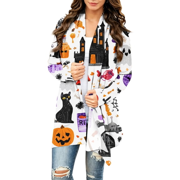 IYYVV Halloween Cardigan Pumpkin Goast Witch Halloween Sweaters for Women Long Sleeve Oversized Cardigan 2026 Purple M