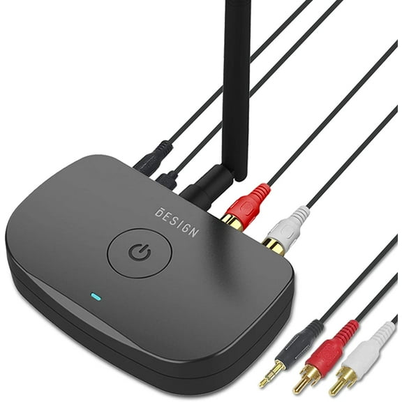 BE-RCA Long Range Bluetooth Music Receiver, Wireless Audio Adapter for Wired Speakers or Home Music Streaming Stereo System, Black