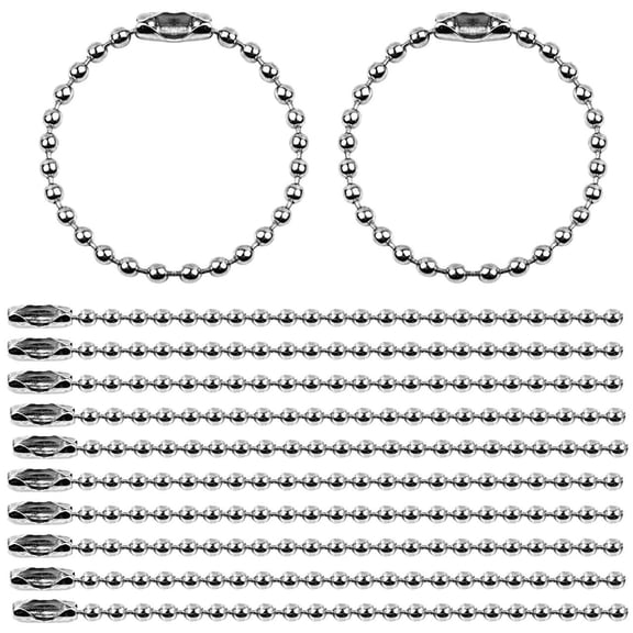 200 Pieces 100mm Long Bead Connector Clasp Ball Chain Keychain Tag Key Rings for Jewelry Making Accessories, 2.4 mm Diameter
