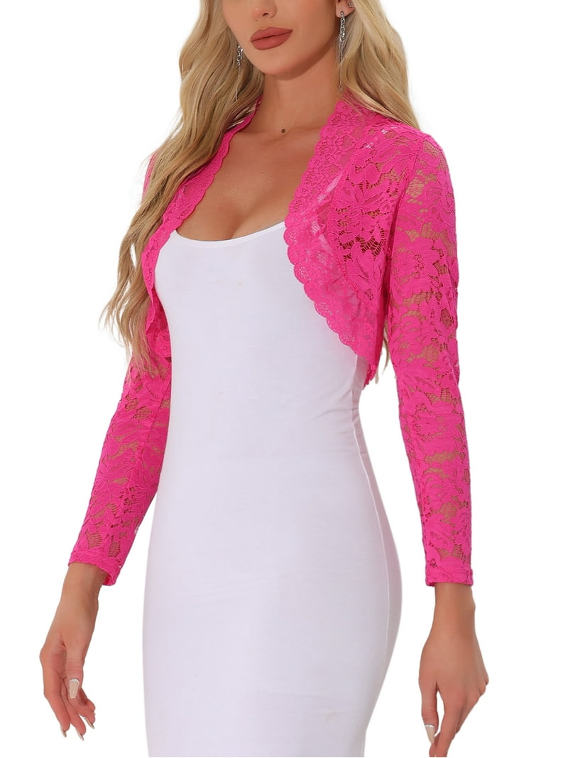 INSPIRE CHIC Women's Floral Lace Sheer Open Front Bolero Shrug