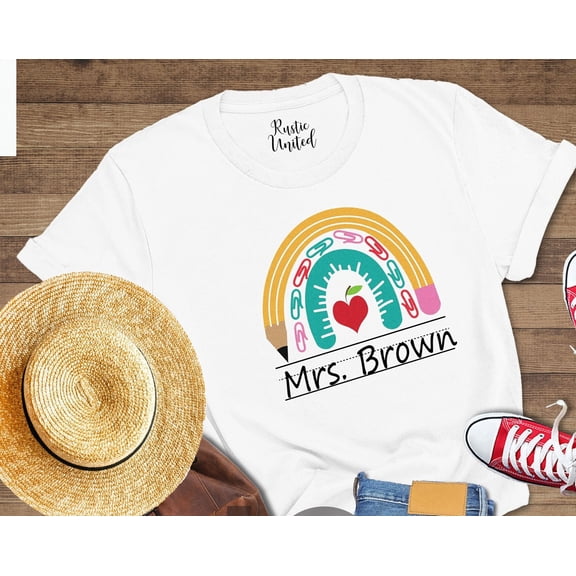 Personalized Name 1st Grade Teacher Shirt Back to School Gift Teacher Life Rainbow Tee