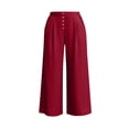 thumbnail image 6 of Bloomae Capris for Women Loose Fit Casual Button Elastic High Waist Baggy Pleated Comfy Cropped Trousers Trendy Wide Leg Capri Pants with Pockets, 6 of 8