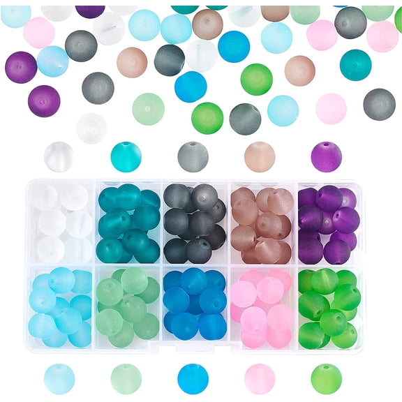DIY 10mm Frosted Glass Beads 120pcs Bracelet Beads 10 Color Round Loose Beads Transparent Frosted Crystal Beads for Necklace Bracelet Earring Jewelry Making DIY