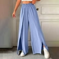thumbnail image 2 of Chbgutlmr Flowy Pants for Women Ruffle Elastic Waist Side Slit Drawstring Lightweight Casual Trousers Trendy, 2 of 6