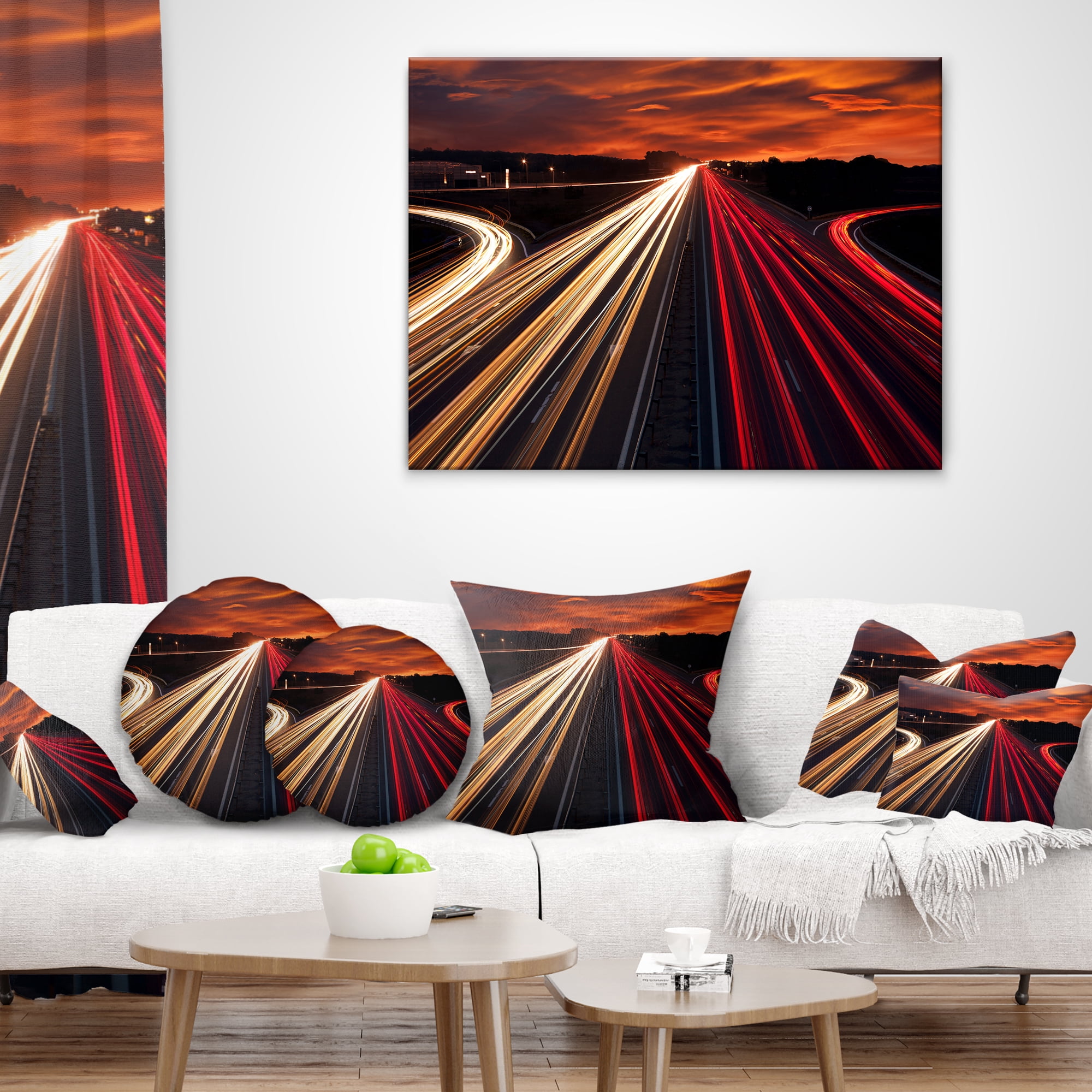 Designart Speed Traffic Trails - Cityscape Digital Throw Pillow - 16x16