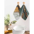 thumbnail image 2 of Teal Orange Marble Kitchen Dish Towels for Drying Dishes Set of 3, Modern Ink Painting Abstract Waffle Weave Microfiber Hand Tea Bathroom Towels Quick Dry & Absorbent Towel 12x12, 2 of 7