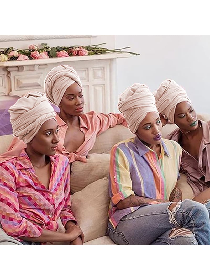 Stretch Head Wraps for Black Women Large Hair Scarves Hijab Turban Headbands Stretch Head Wraps for Women, Soft Turban Headwrap, Long  main image 4