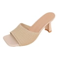 thumbnail image 3 of Women's Heeled Sandals Wide Width, Knit Open Toe Slip On Mules, Stiletto Heel Casual Dress Sandals for Spring Summer, Black/Green/Beige/Brown, 3 of 10
