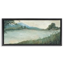Stupell Industries Grasses by Scenic Lake Landscape & Nature Painting Black Floater Framed Canvas Art Print Wall Art, 31 x 14