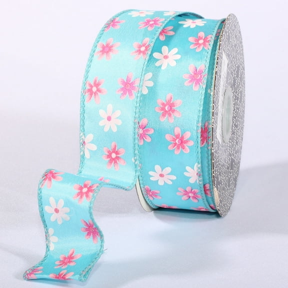 The Ribbon People Blue and Pink Floral Wired Craft Ribbon 1.5" x 40 Yards