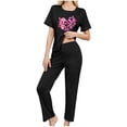 thumbnail image 5 of asdoklhq Silk Pajamas for Women 3PCS Women's Home Casual Pants Short Sleeves Tops and Shorts Pajamas Set Black XS, 5 of 8