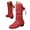 Red, variant on Wide Calf Riding Boots for Women Lace up Splice Slouchy Leather Low Stacked Heel Round Toe Pull on Winter Fall Mid Calf Booties