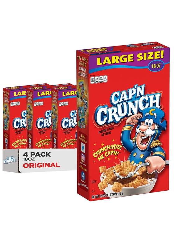 Cap'n Crunch Cereal, Original, 18 oz Boxes, 4 Pack