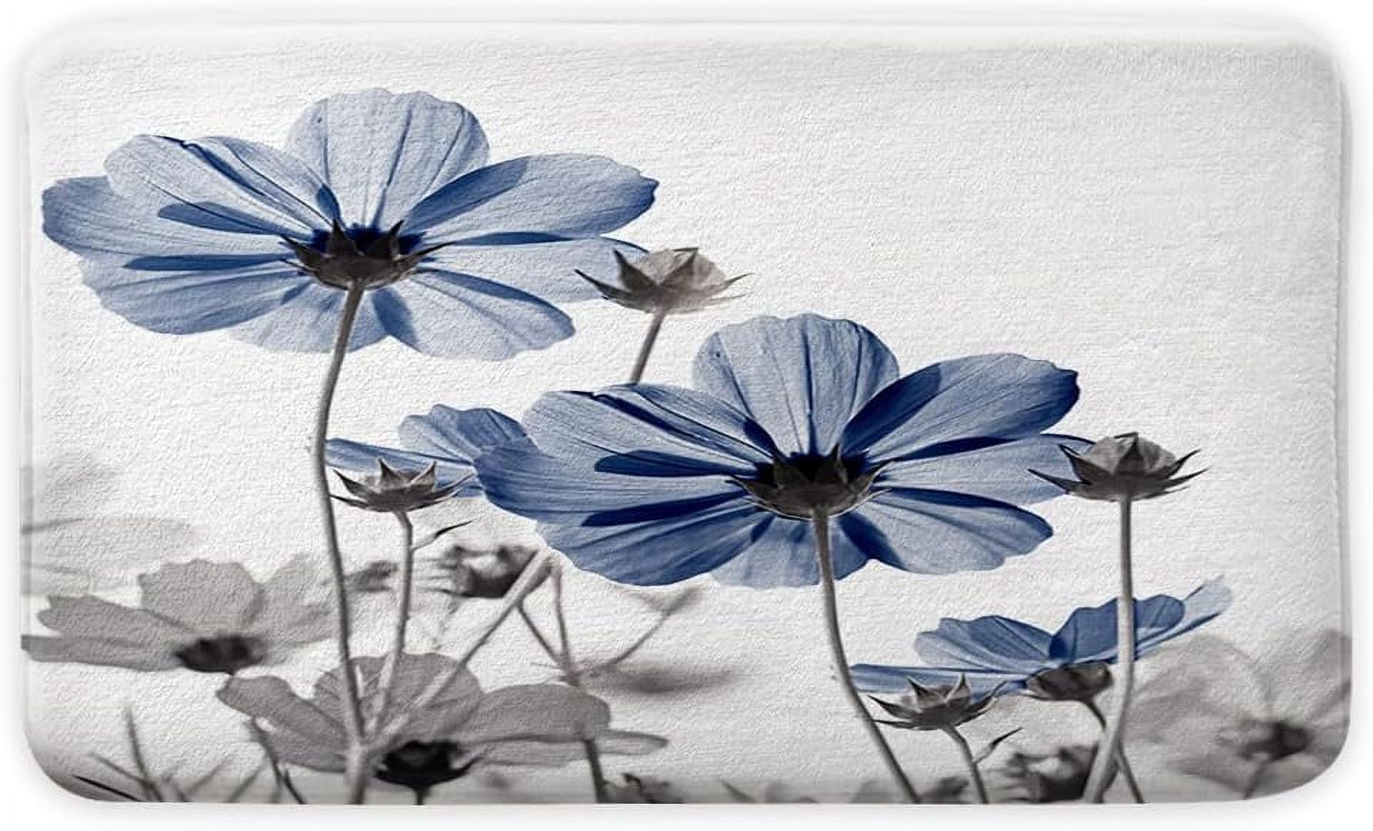 Blue Bathroom Rugs Mat, Cute Daisy Flower Elegant Wildflower Design Farmhouse Bath Rugs, Unique Floral Door Mats, 15.7X23.6in